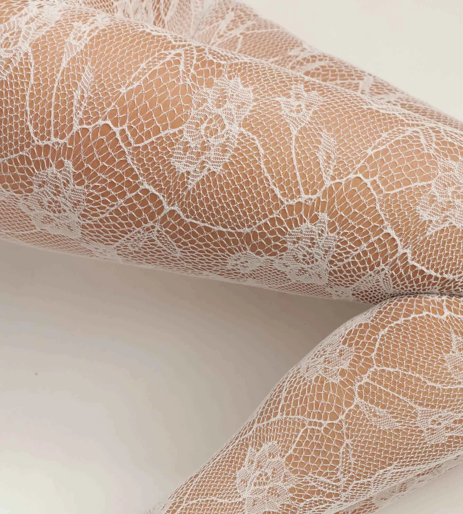Collant femme en résille et dentelle florale Baroque Blanc Dim Style