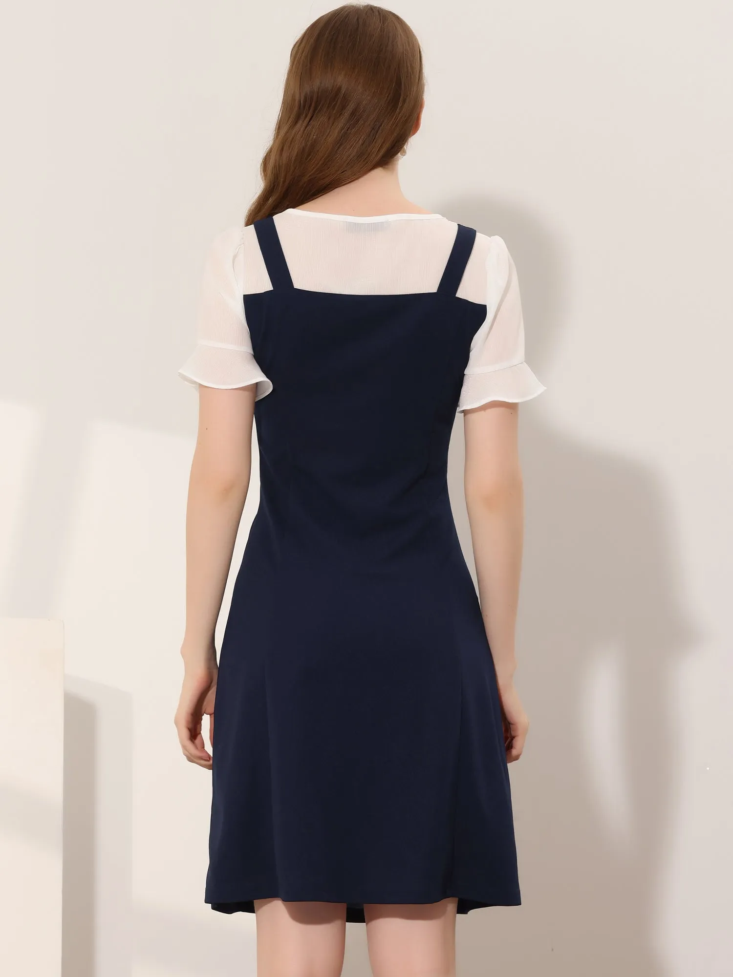 Contrast Button Decor Short Sleeve Chiffon Summer Dress