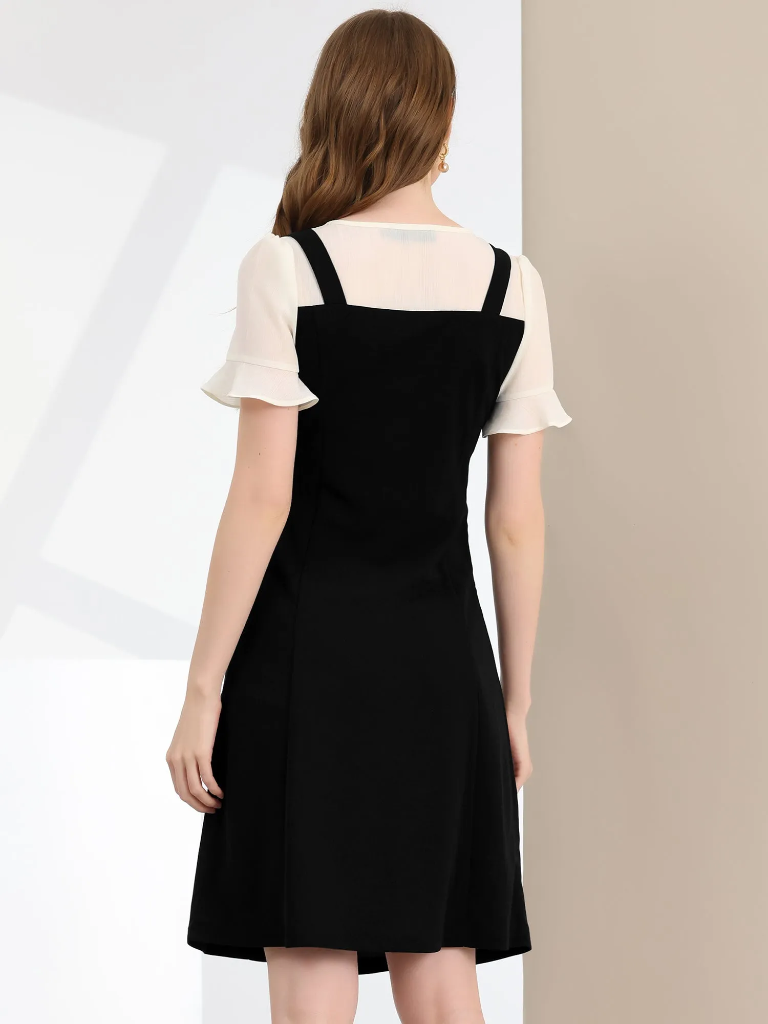 Contrast Button Decor Short Sleeve Chiffon Summer Dress