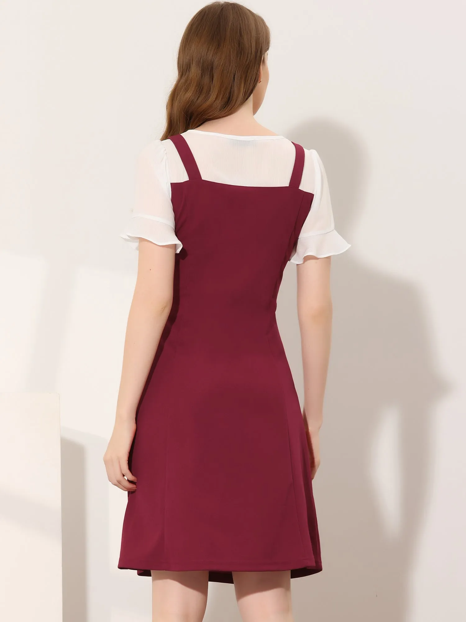 Contrast Button Decor Short Sleeve Chiffon Summer Dress