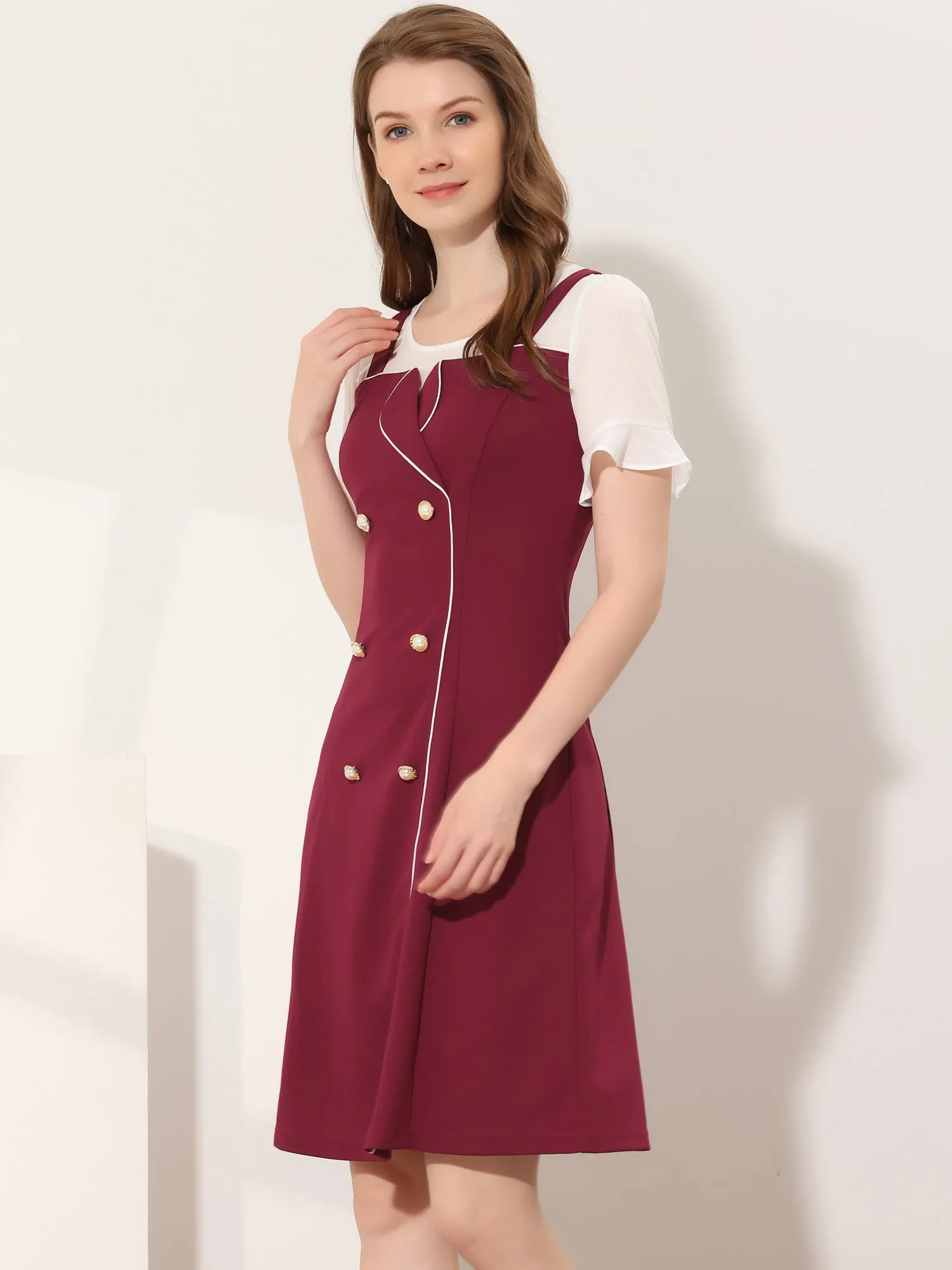 Contrast Button Decor Short Sleeve Chiffon Summer Dress