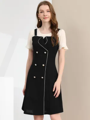 Contrast Button Decor Short Sleeve Chiffon Summer Dress