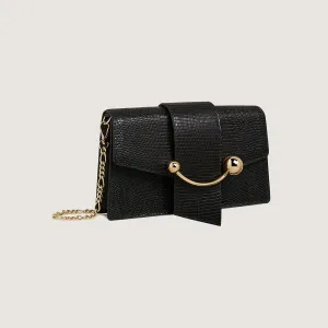 Crescent On A Chain - Lizard-Embossed Leather Black