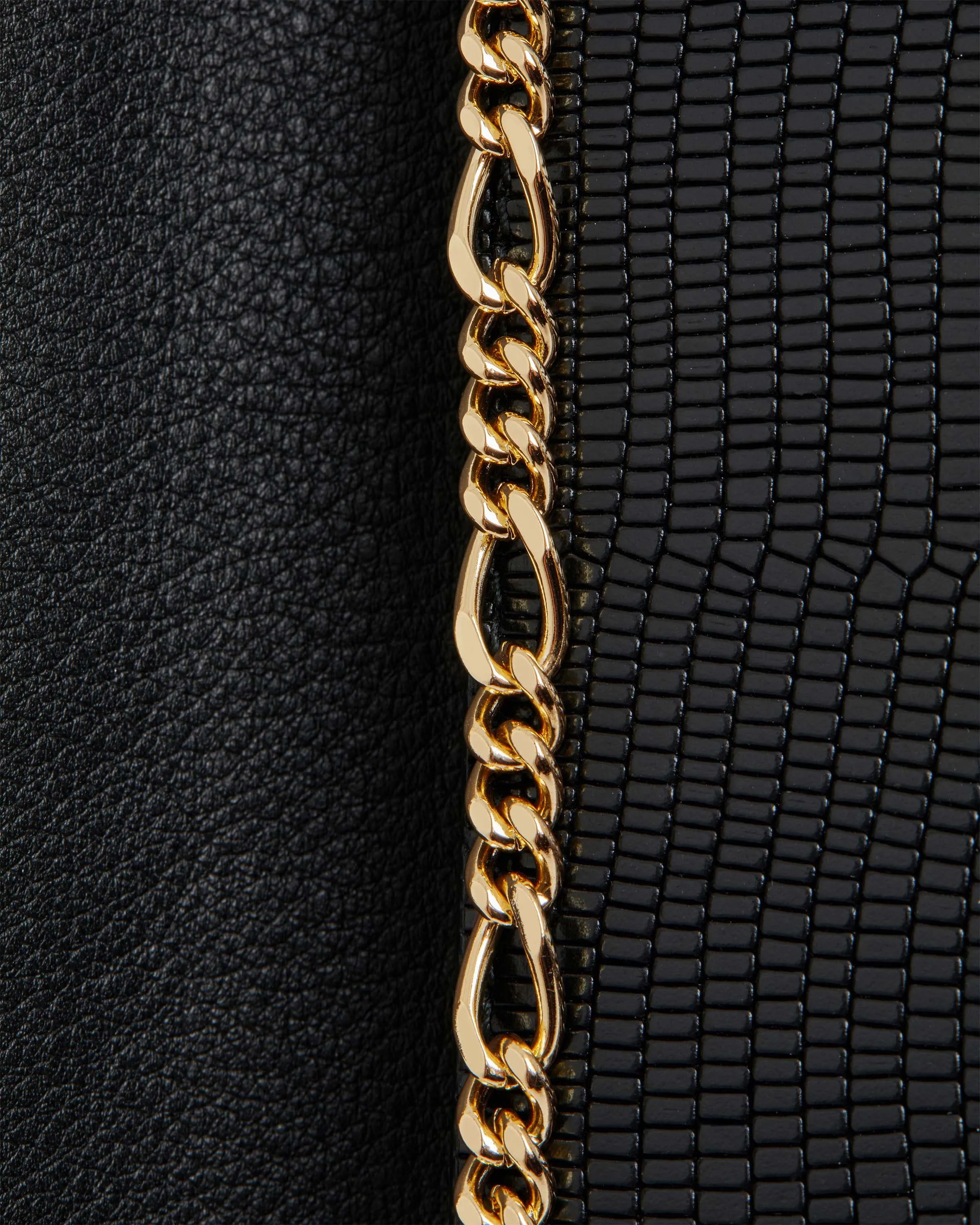 Crescent On A Chain - Lizard-Embossed Leather Black