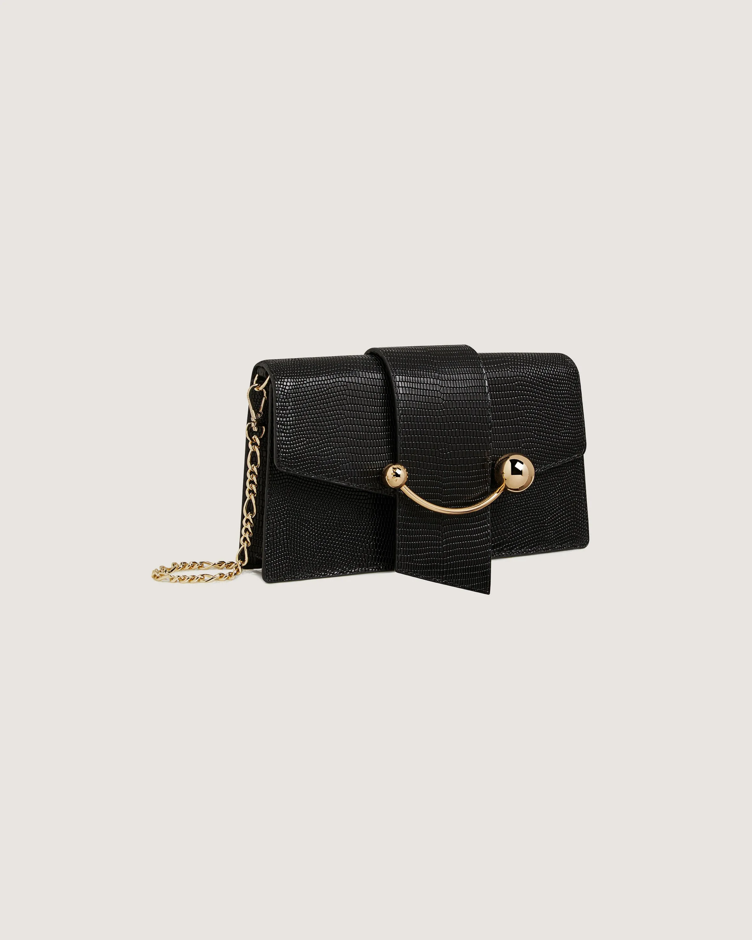 Crescent On A Chain - Lizard-Embossed Leather Black