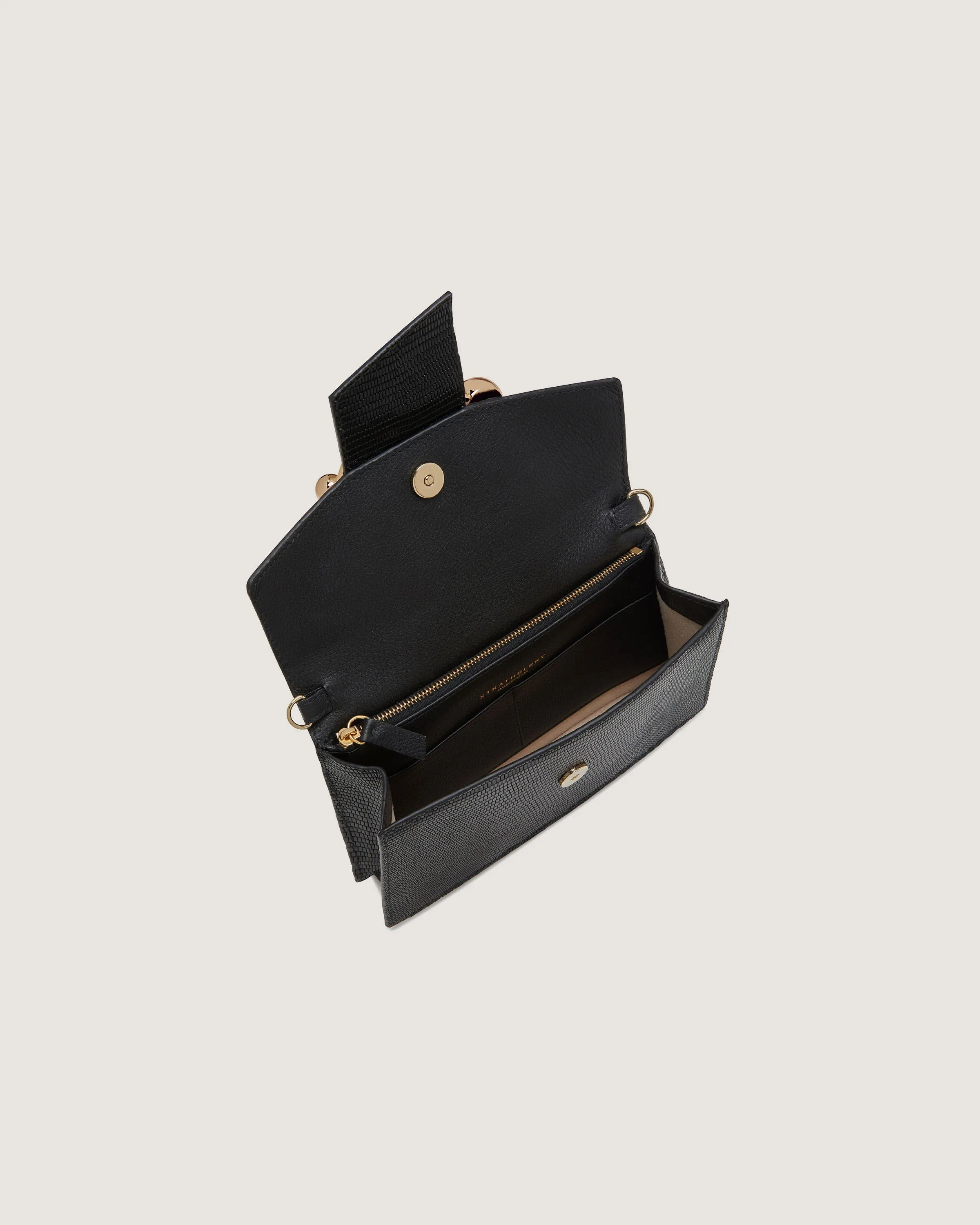 Crescent On A Chain - Lizard-Embossed Leather Black