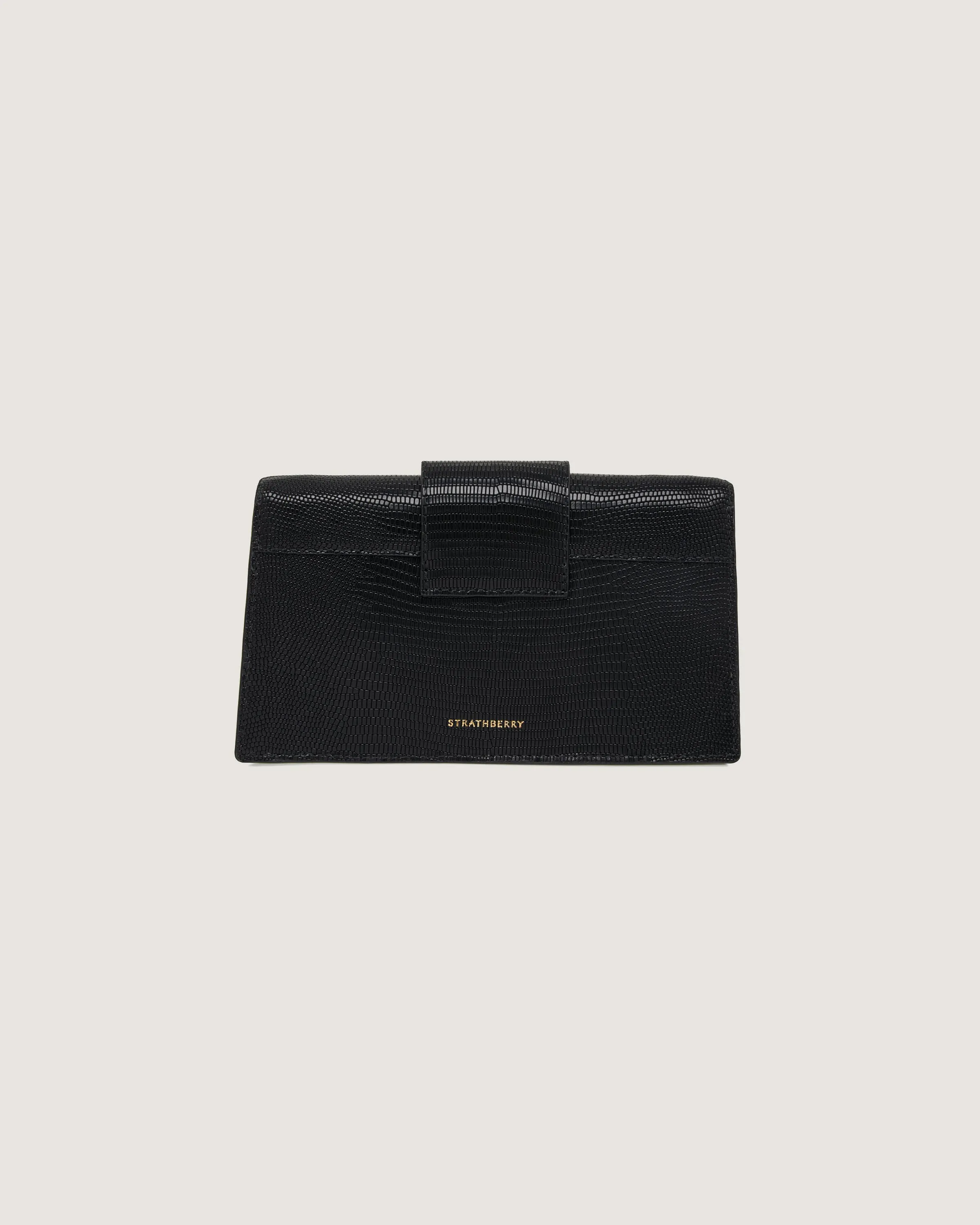 Crescent On A Chain - Lizard-Embossed Leather Black