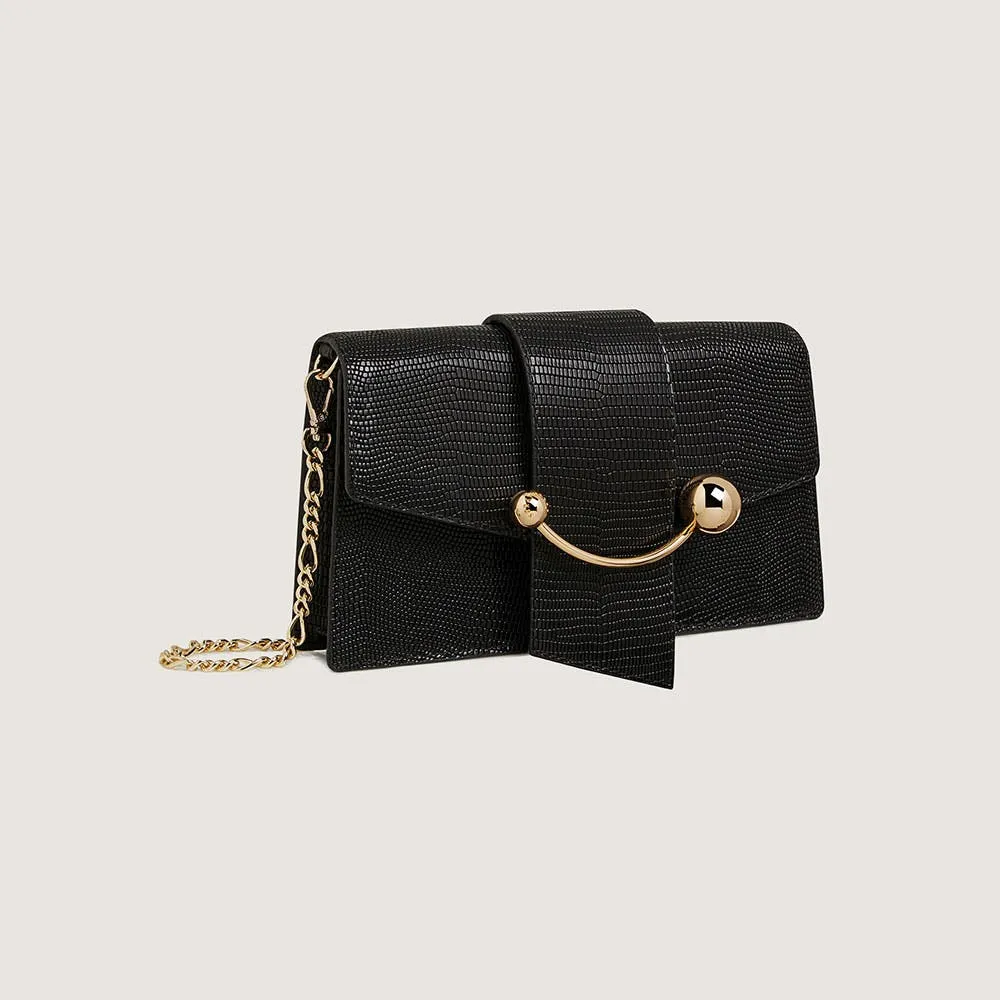 Crescent On A Chain - Lizard-Embossed Leather Black