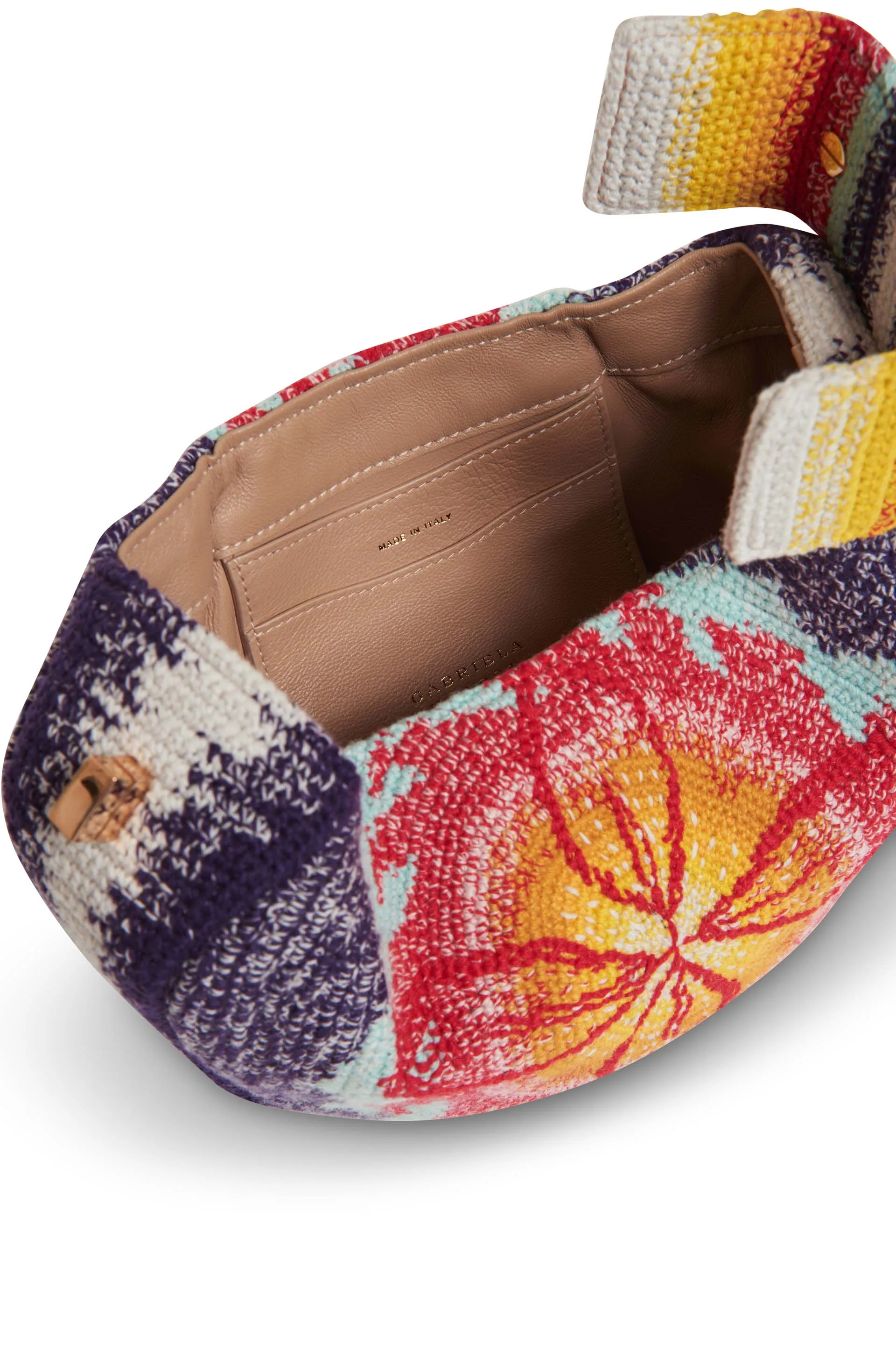 Demi Bag in Blue. Red & Orange Crochet