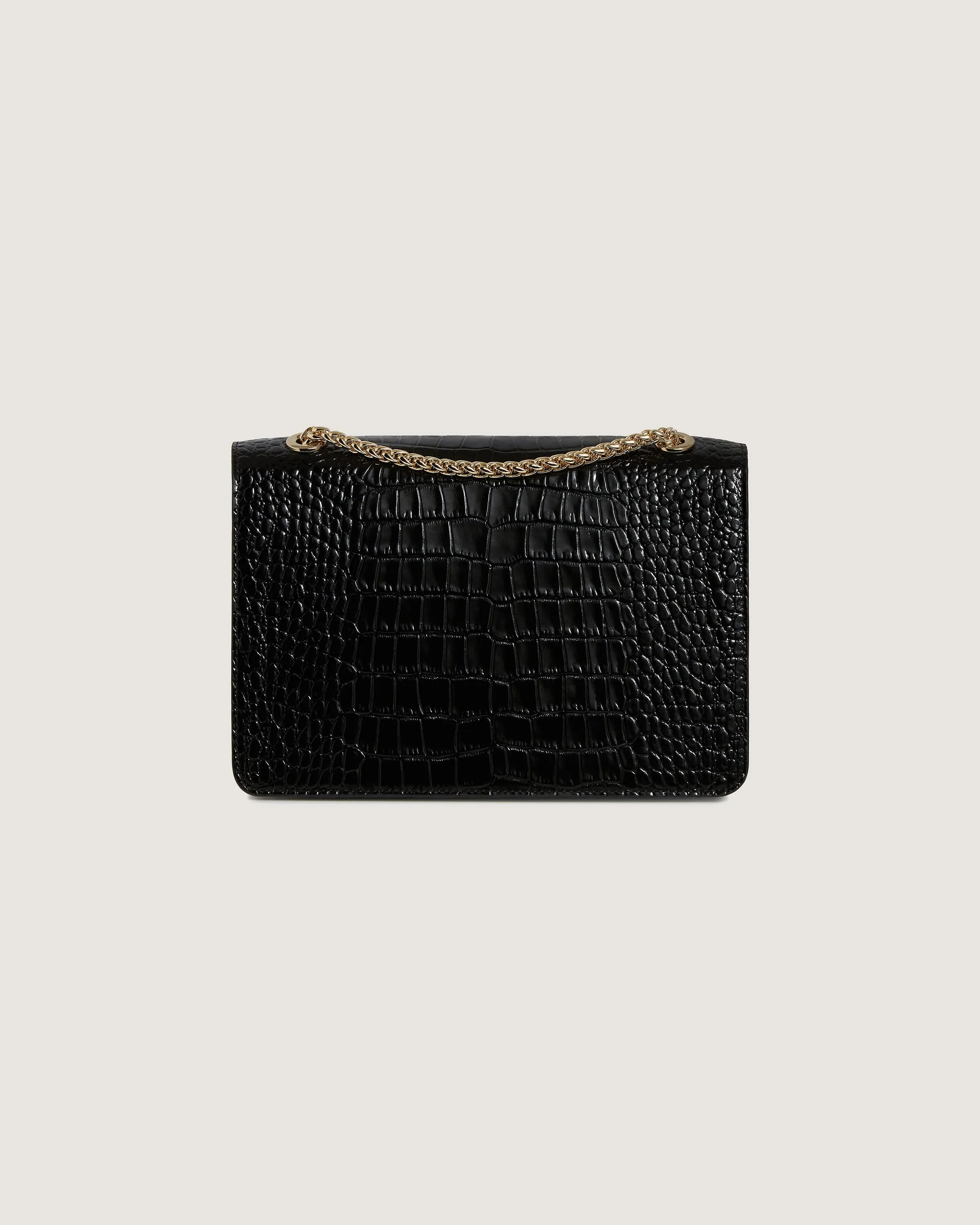 East/West - Croc-Embossed Leather Black