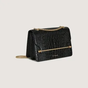 East/West - Croc-Embossed Leather Black