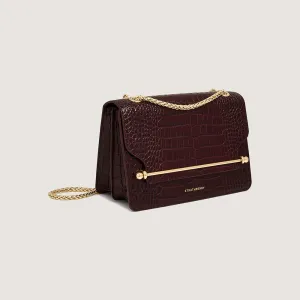 East/West - Croc-Embossed Leather Burgundy