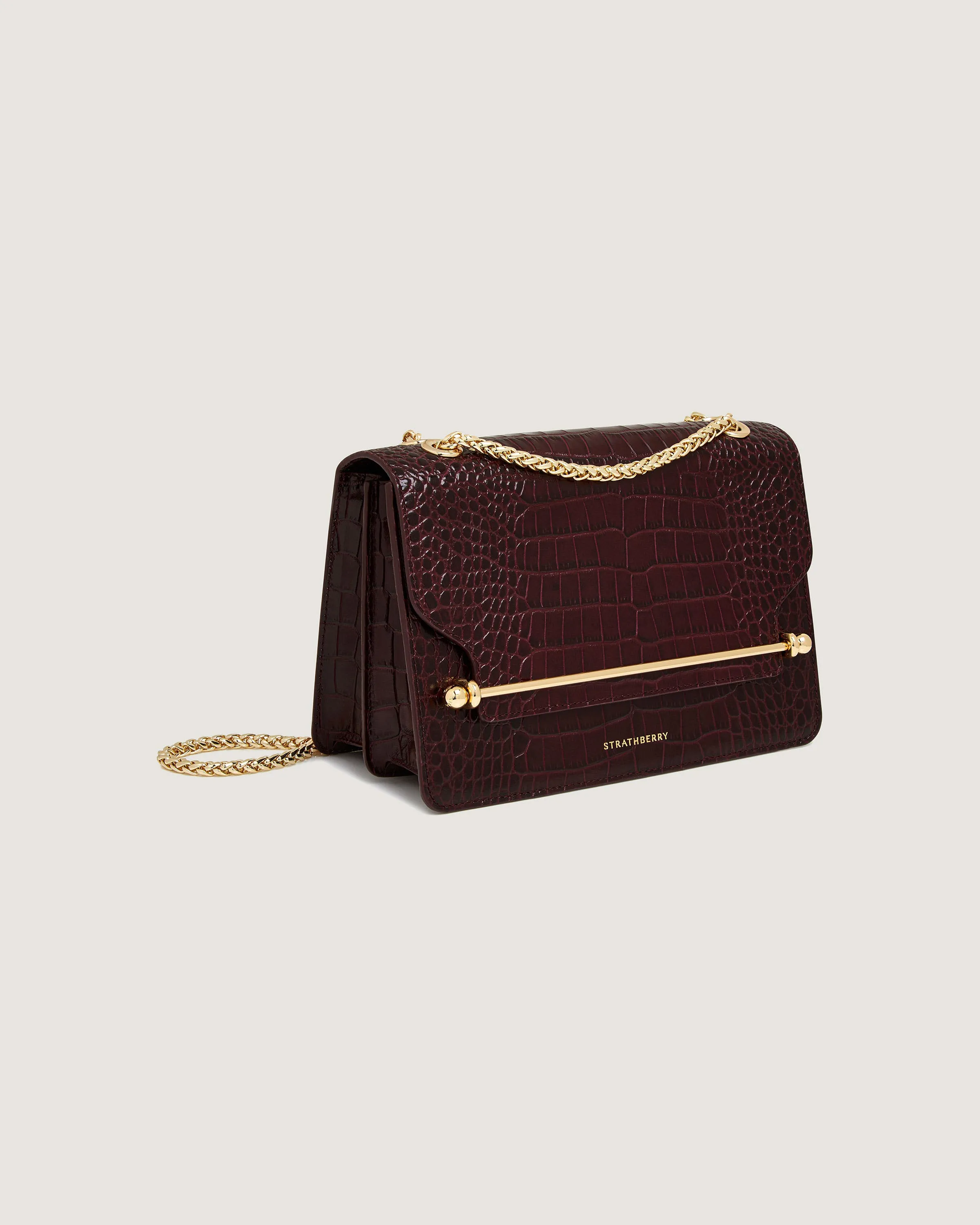 East/West - Croc-Embossed Leather Burgundy
