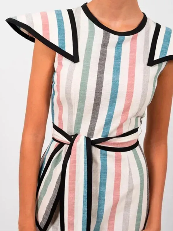 Elegant Striped Print Lace Up Midi Dress