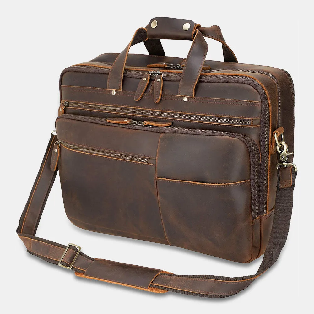 Faux Leather Large Capacity Vintage 14 Inch Laptop Handbag Crossbody Bag