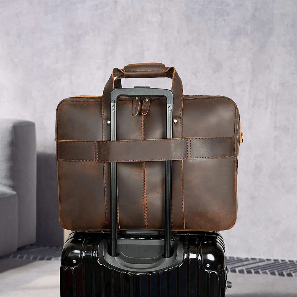Faux Leather Large Capacity Vintage 14 Inch Laptop Handbag Crossbody Bag