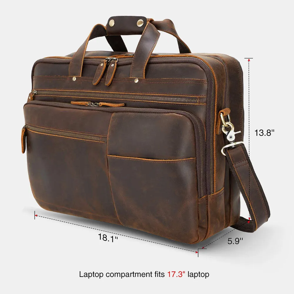 Faux Leather Large Capacity Vintage 14 Inch Laptop Handbag Crossbody Bag