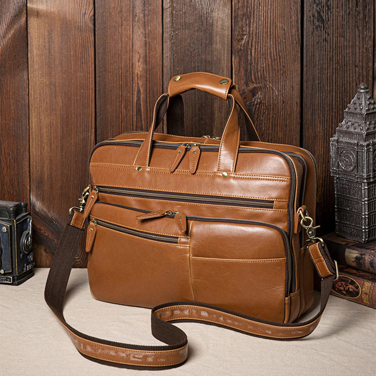 Faux Leather Large Capacity Vintage 14 Inch Laptop Handbag Crossbody Bag