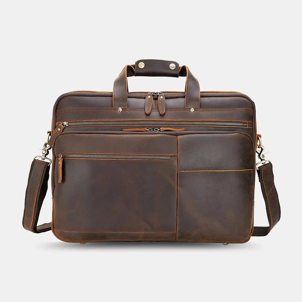 Faux Leather Large Capacity Vintage 14 Inch Laptop Handbag Crossbody Bag