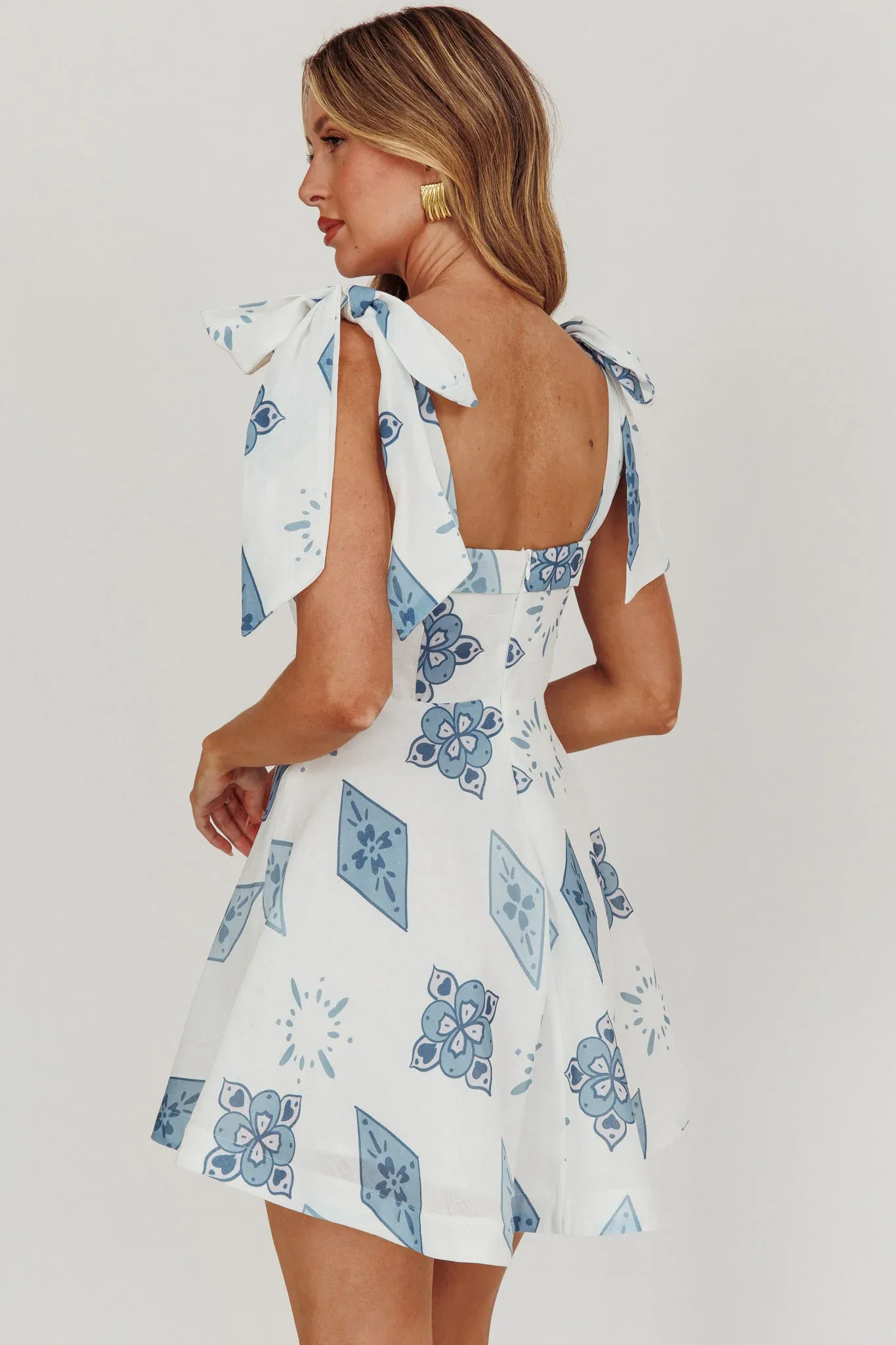Jeanie Tied Shoulder Mini Dress Blue