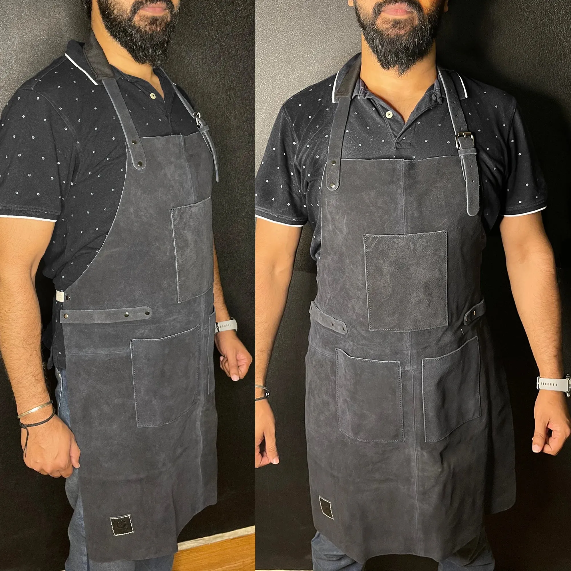 Kuche Leather Grill Work Apron Woodworking Shop Apron (Blue)