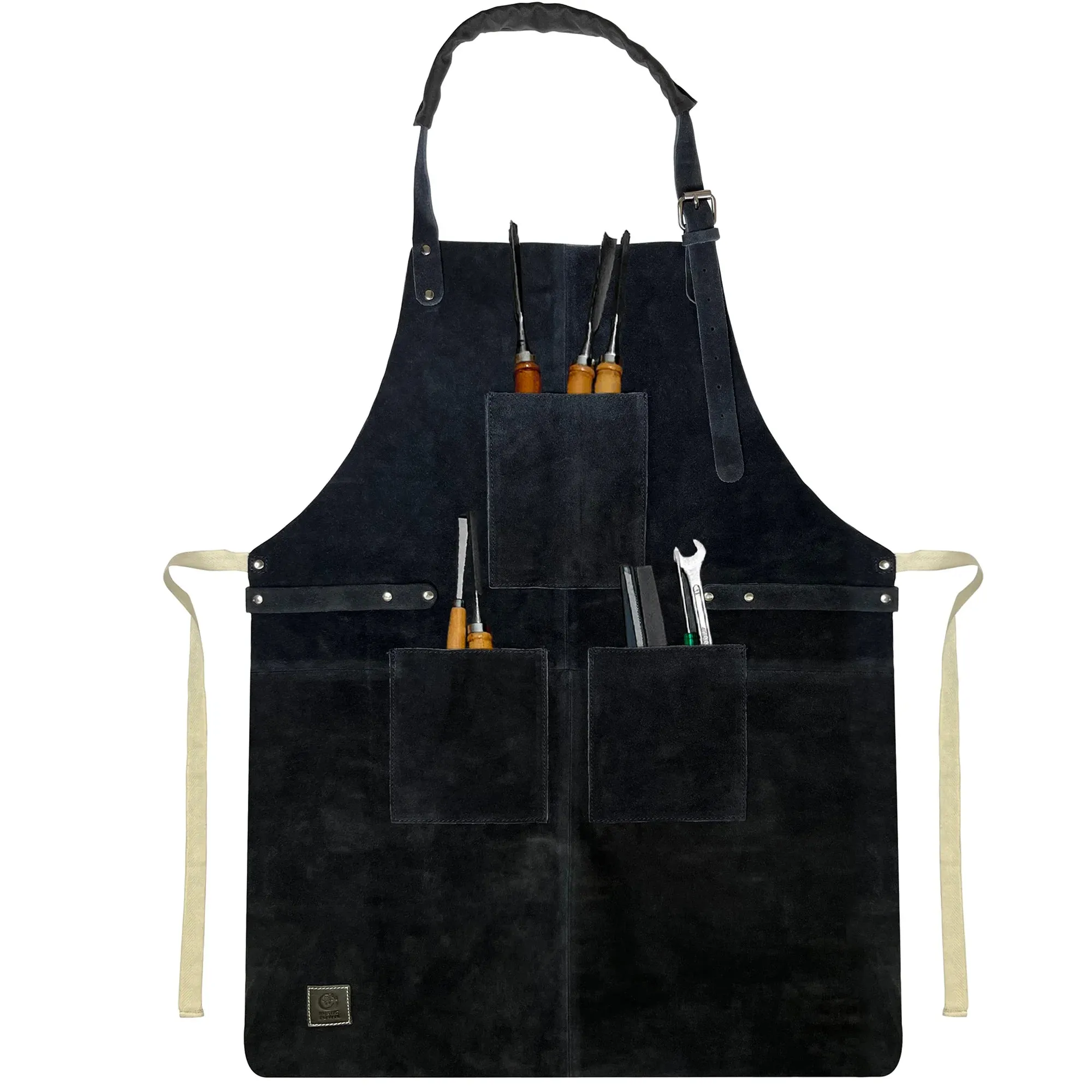 Kuche Leather Grill Work Apron Woodworking Shop Apron (Blue)