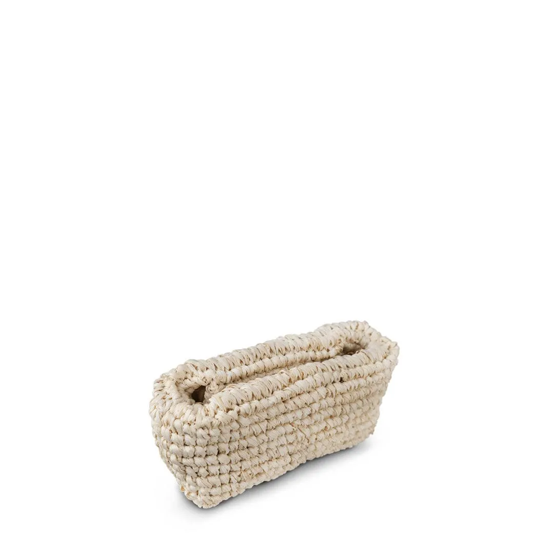 Lilis Vegan Small Raffia Frame Clutch | Natural & Copper Stripe