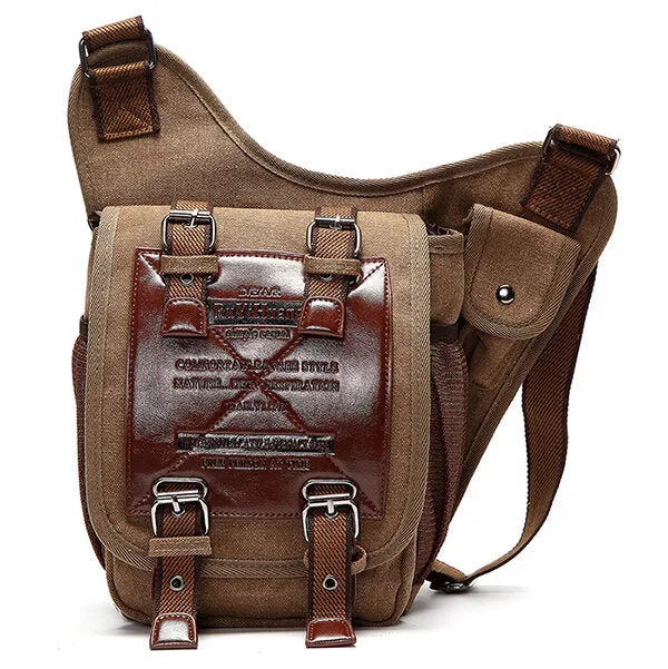 Men Canvas Retro Travel Cycling Crossbody Bag Chest Bag Military Messenger School Travel Hiking Satchel