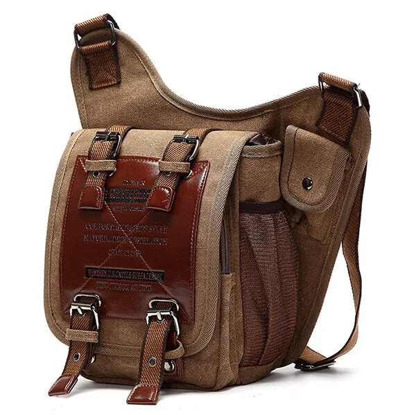 Men Canvas Retro Travel Cycling Crossbody Bag Chest Bag Military Messenger School Travel Hiking Satchel