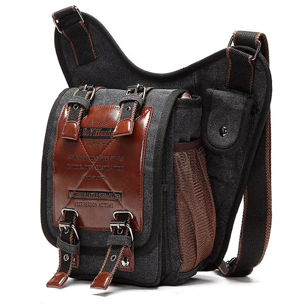 Men Canvas Retro Travel Cycling Crossbody Bag Chest Bag Military Messenger School Travel Hiking Satchel