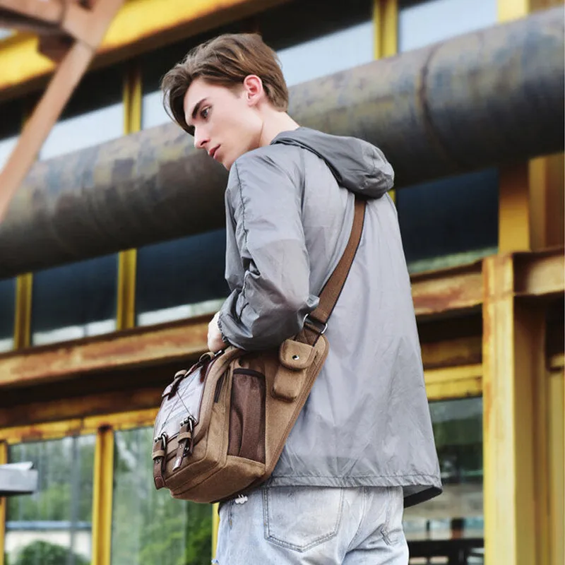 Men Canvas Retro Travel Cycling Crossbody Bag Chest Bag Military Messenger School Travel Hiking Satchel