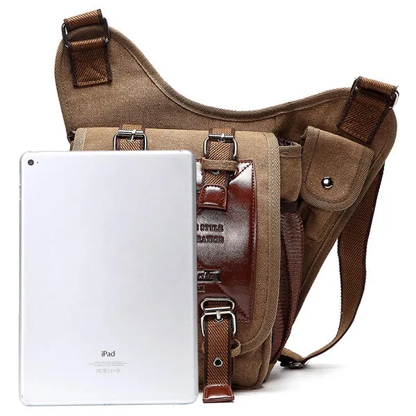 Men Canvas Retro Travel Cycling Crossbody Bag Chest Bag Military Messenger School Travel Hiking Satchel