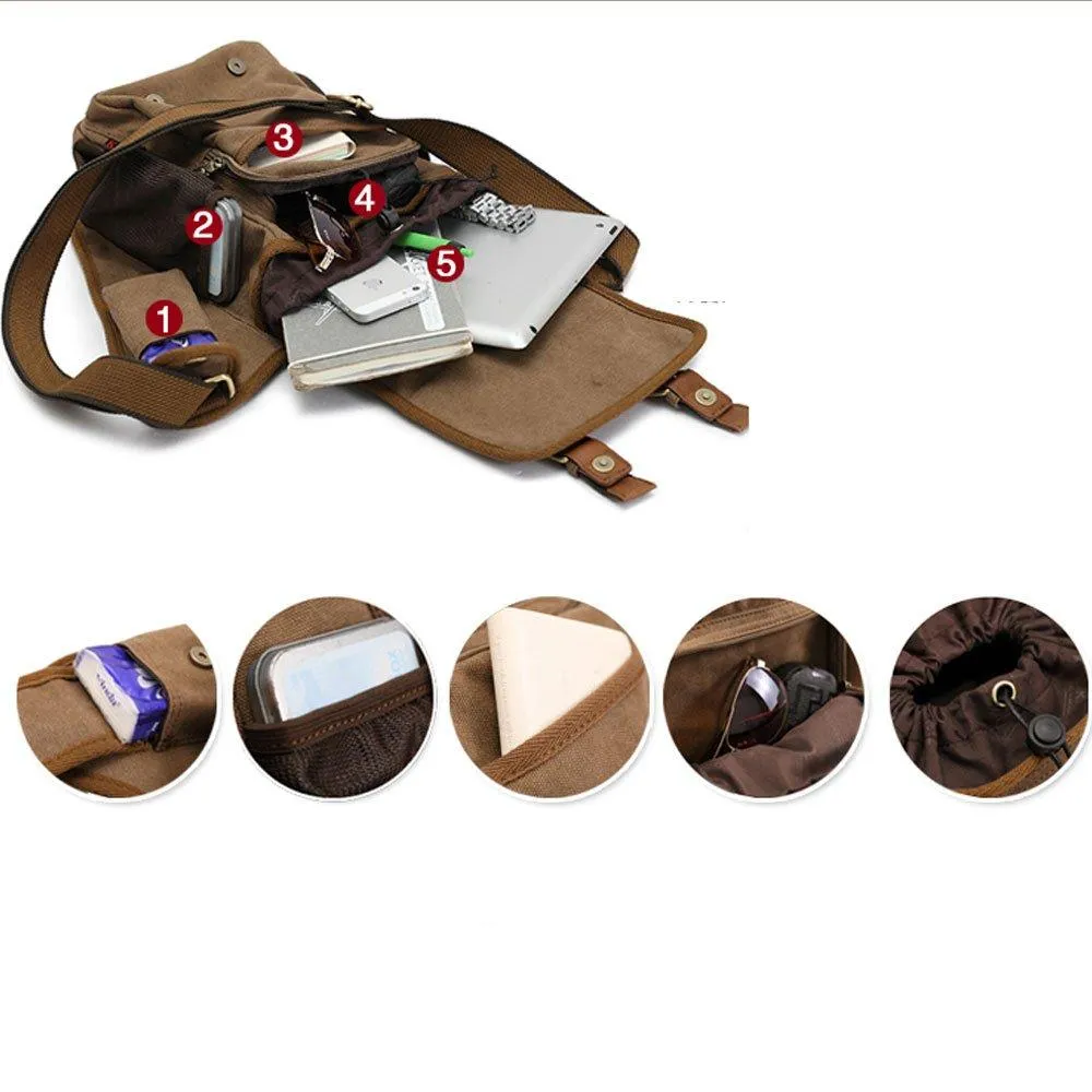 Men Canvas Retro Travel Cycling Crossbody Bag Chest Bag Military Messenger School Travel Hiking Satchel