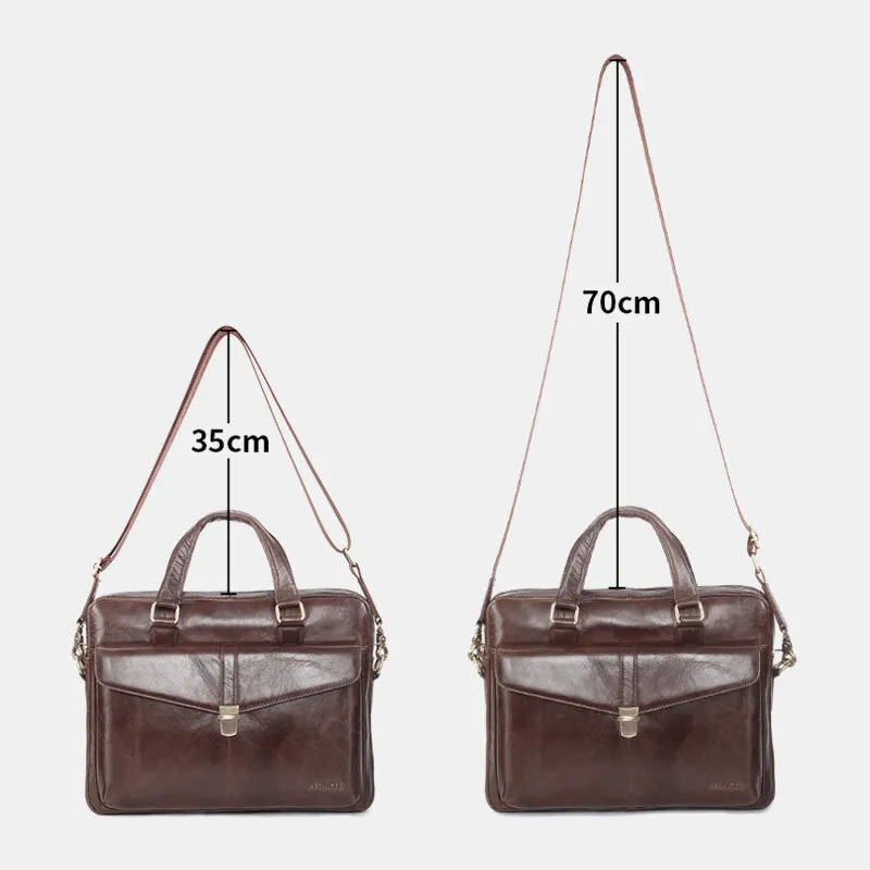Men Genuine Leather Multi-function Retro Solid Color Large Capacity Handbag Shoulder Bag Cross Body Bag