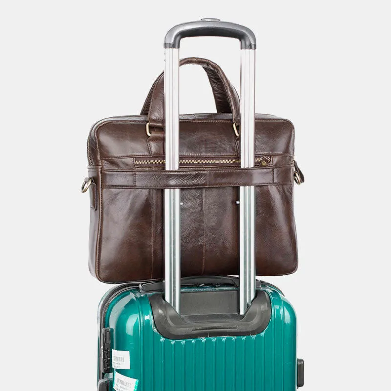 Men Genuine Leather Multi-function Retro Solid Color Large Capacity Handbag Shoulder Bag Cross Body Bag