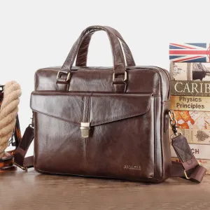 Men Genuine Leather Multi-function Retro Solid Color Large Capacity Handbag Shoulder Bag Cross Body Bag