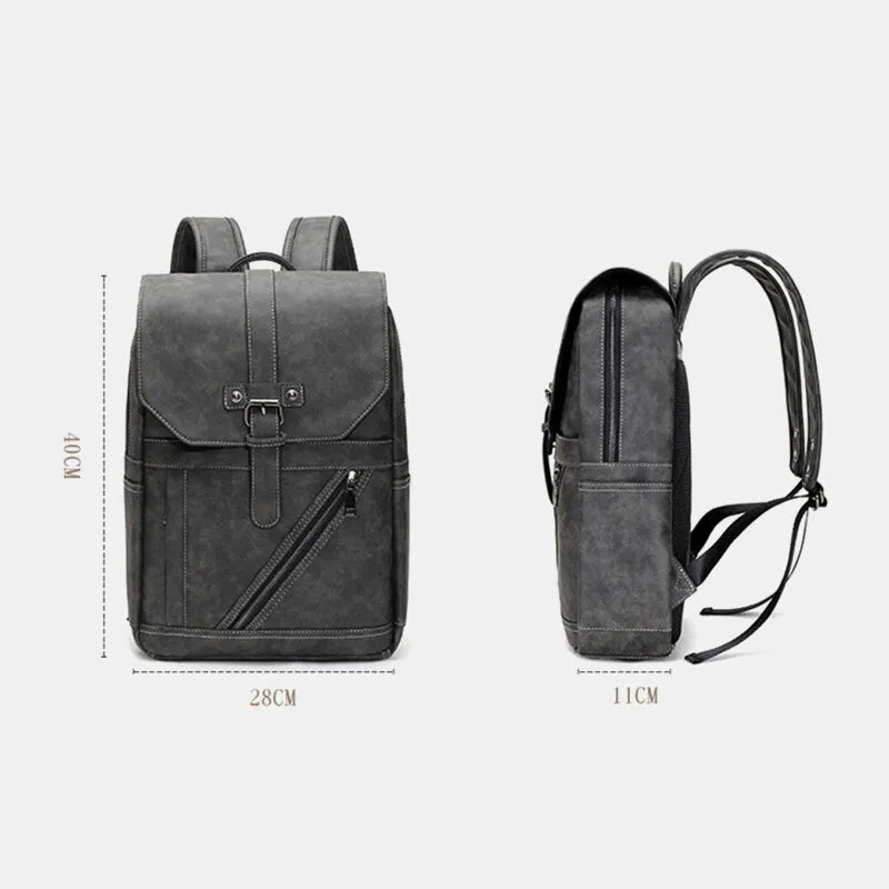 Men Multi-pocket Breathable PU Leather Backpack Vintage 14 Inch Laptop Bag Large Capacity Travel Bag