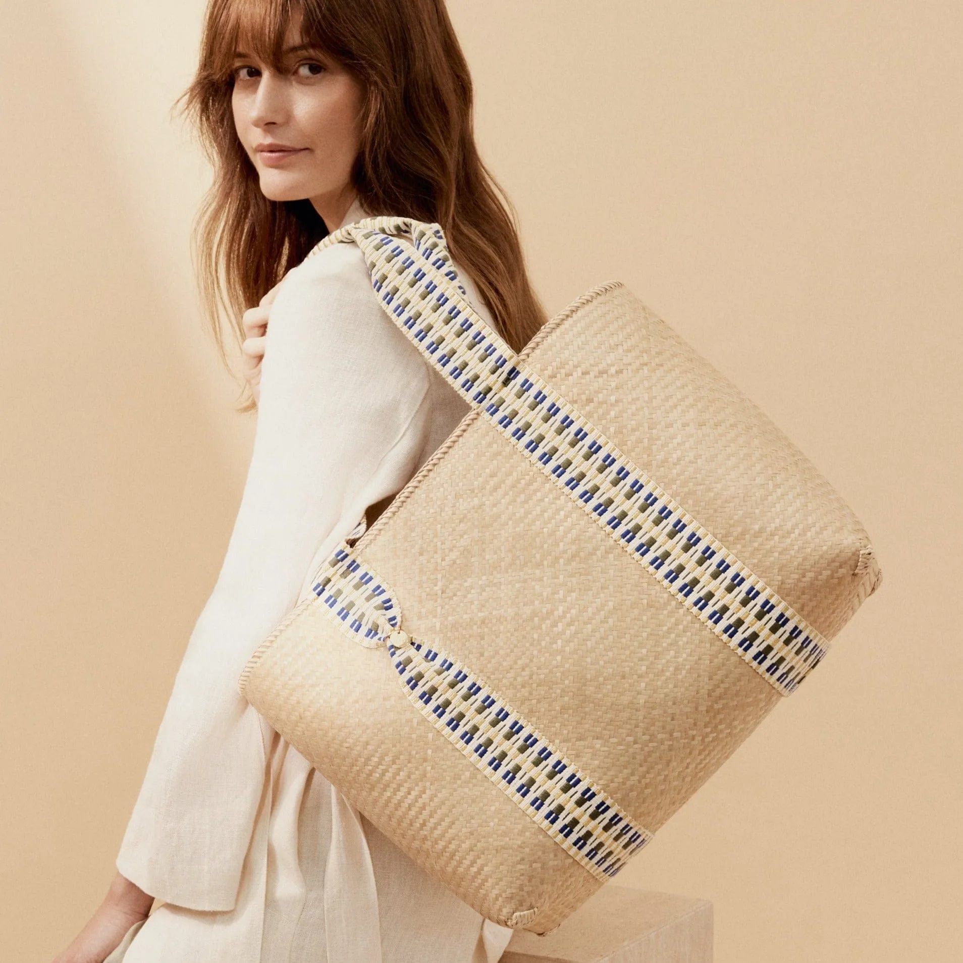 Mentawai Handwoven Bamboo Vegan Medium Tote Bag | Natural & Gold