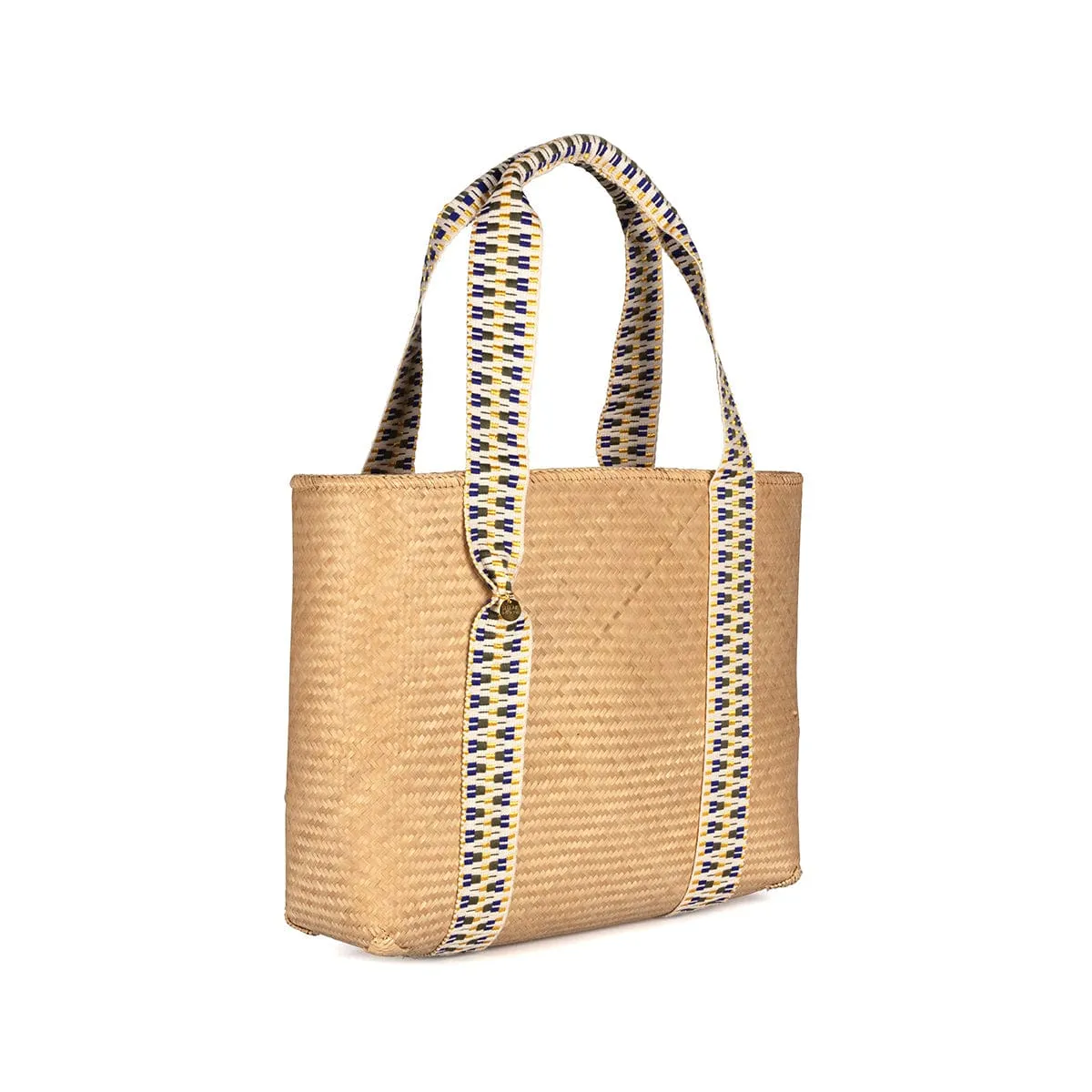 Mentawai Handwoven Bamboo Vegan Medium Tote Bag | Natural & Gold
