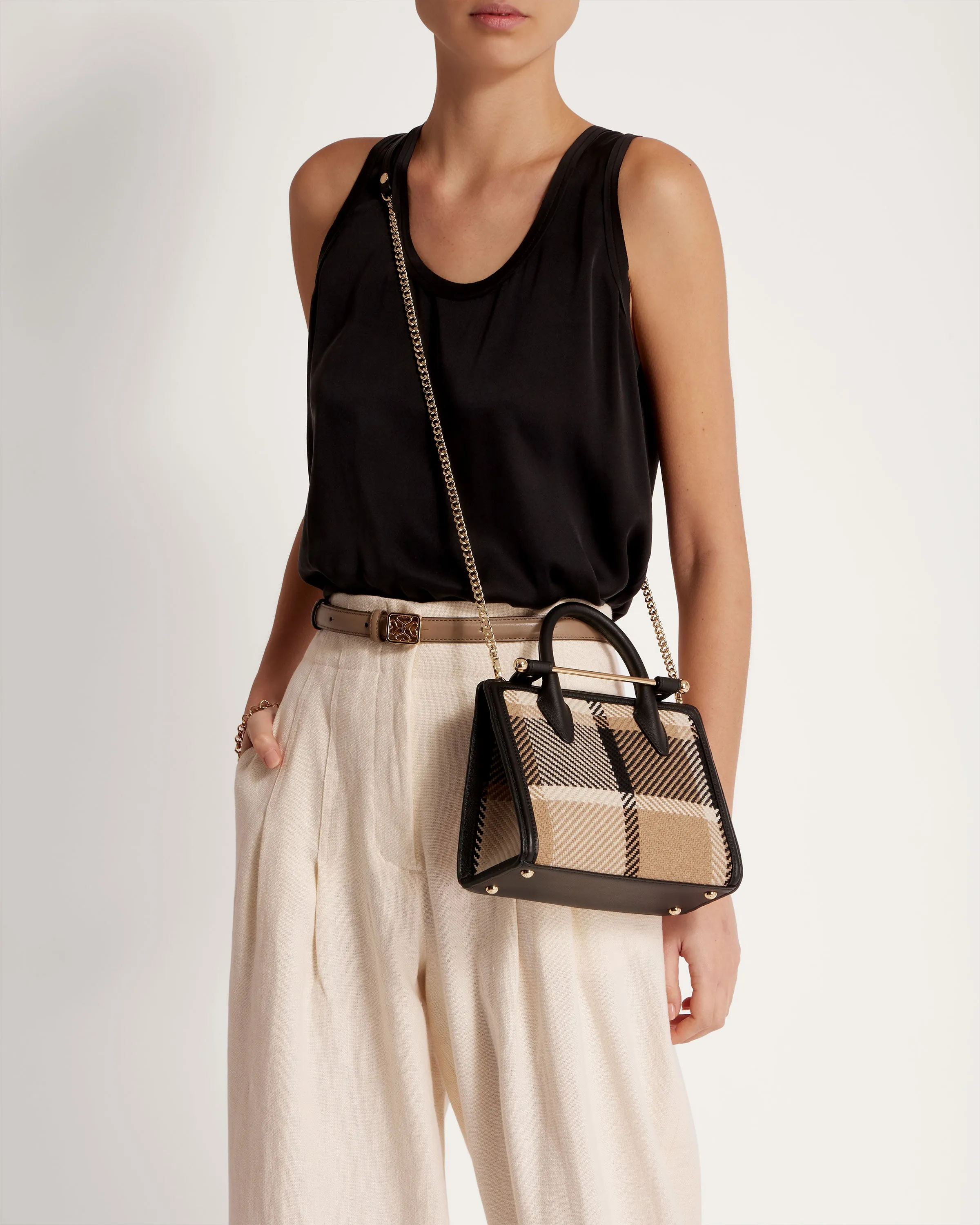 Mini Tote - Black/Camel Tartan