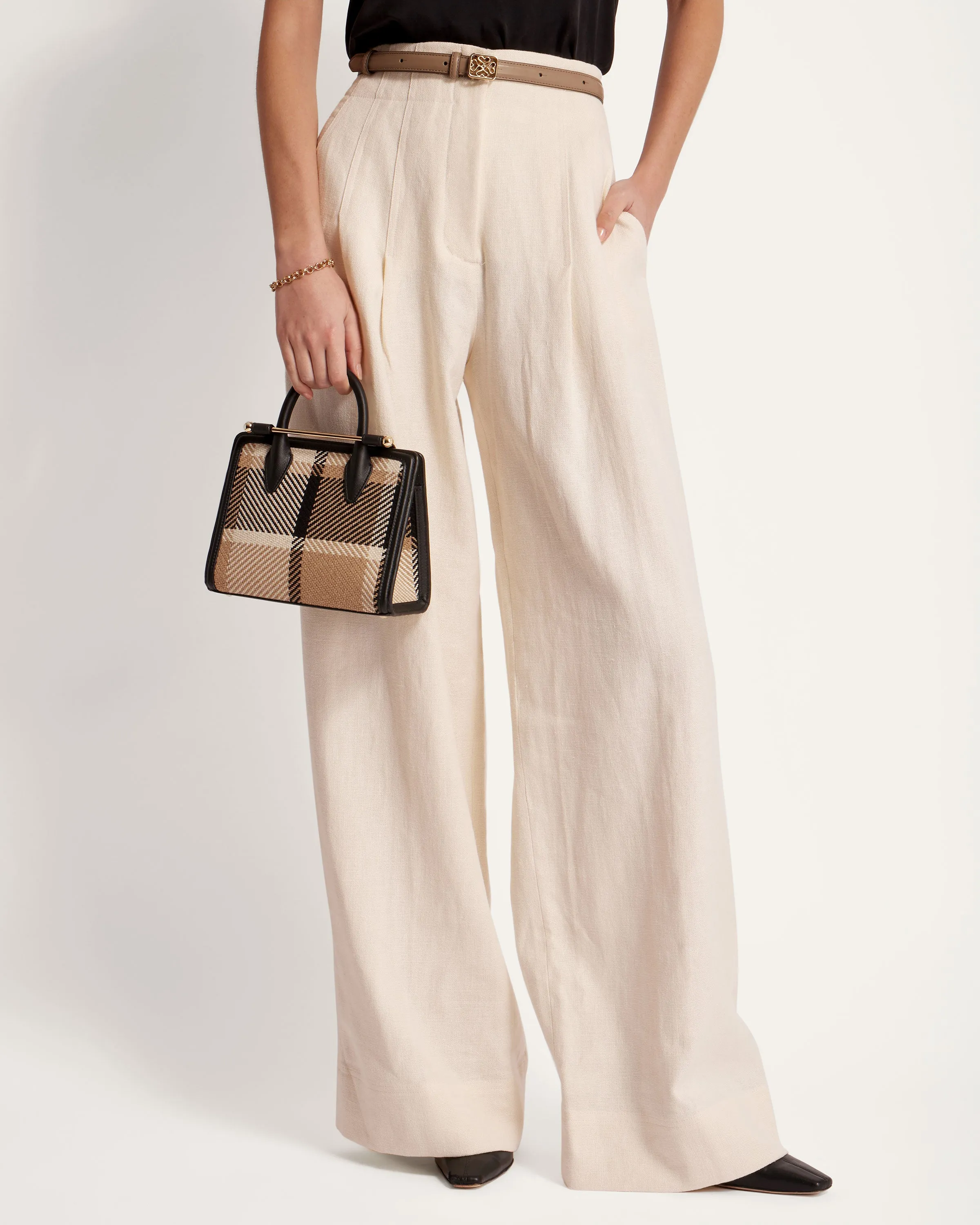 Mini Tote - Black/Camel Tartan