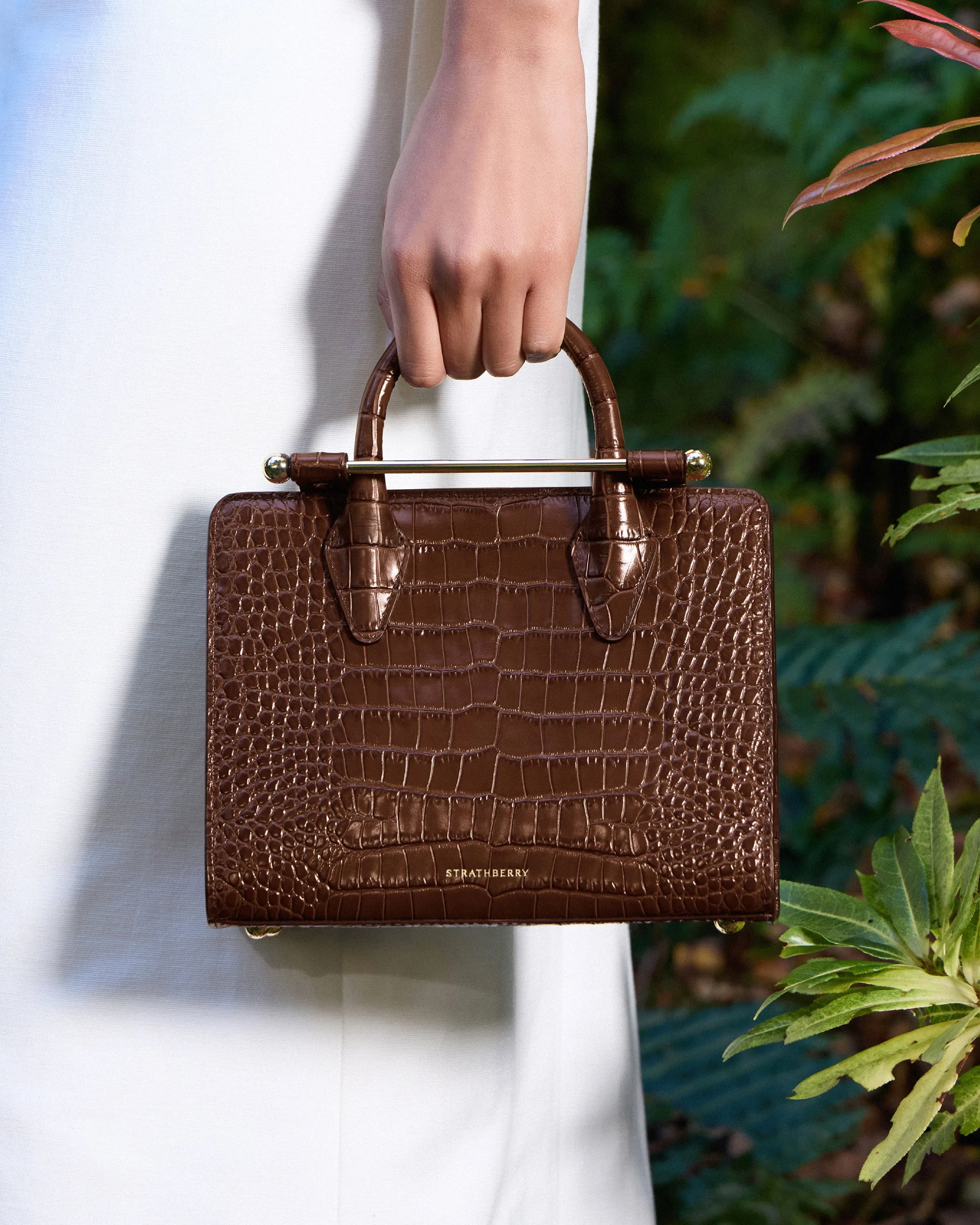 Mini Tote - Croc-Embossed Leather Chocolate