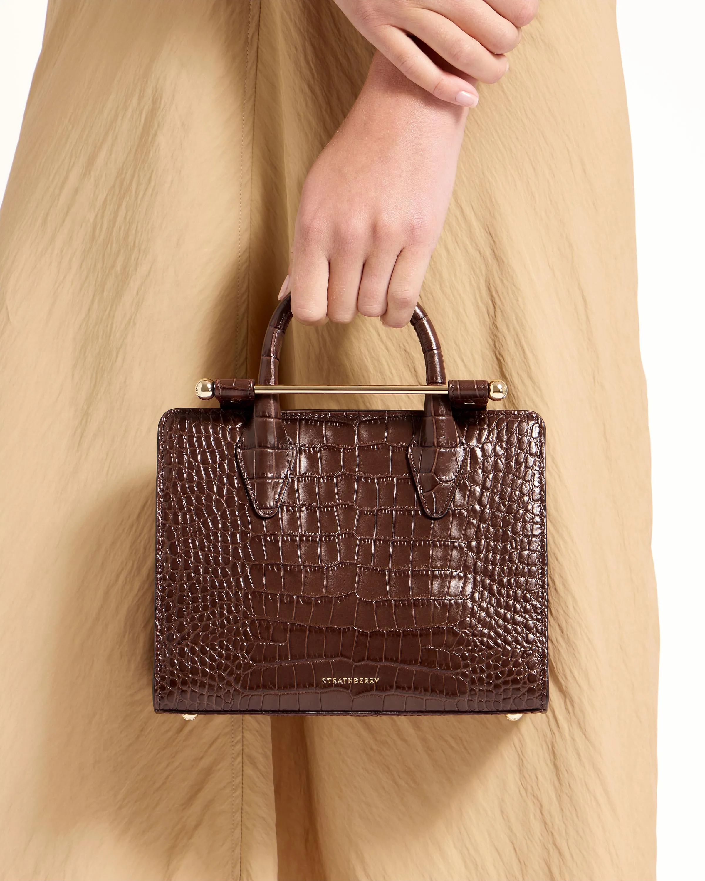 Mini Tote - Croc-Embossed Leather Chocolate