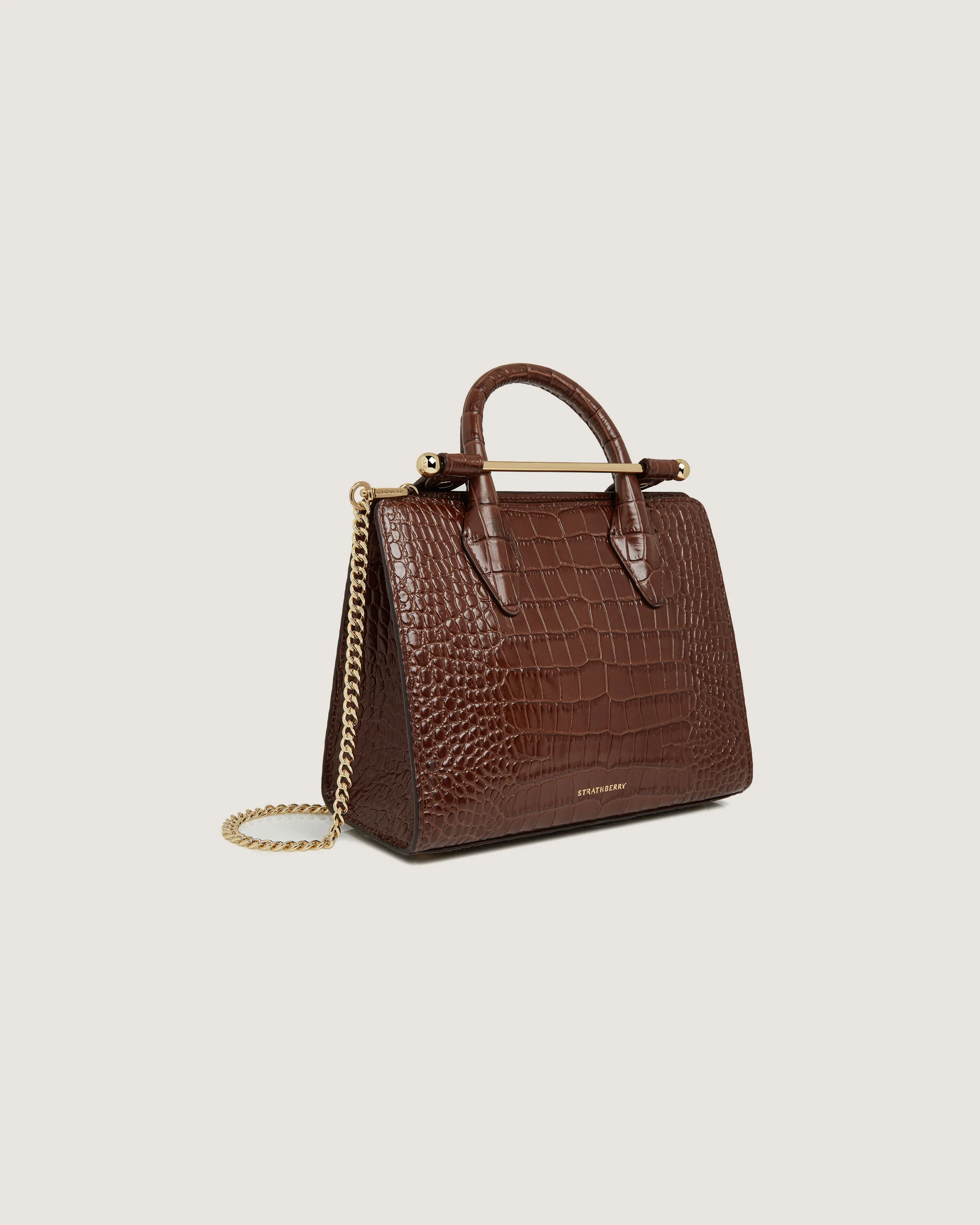 Mini Tote - Croc-Embossed Leather Chocolate