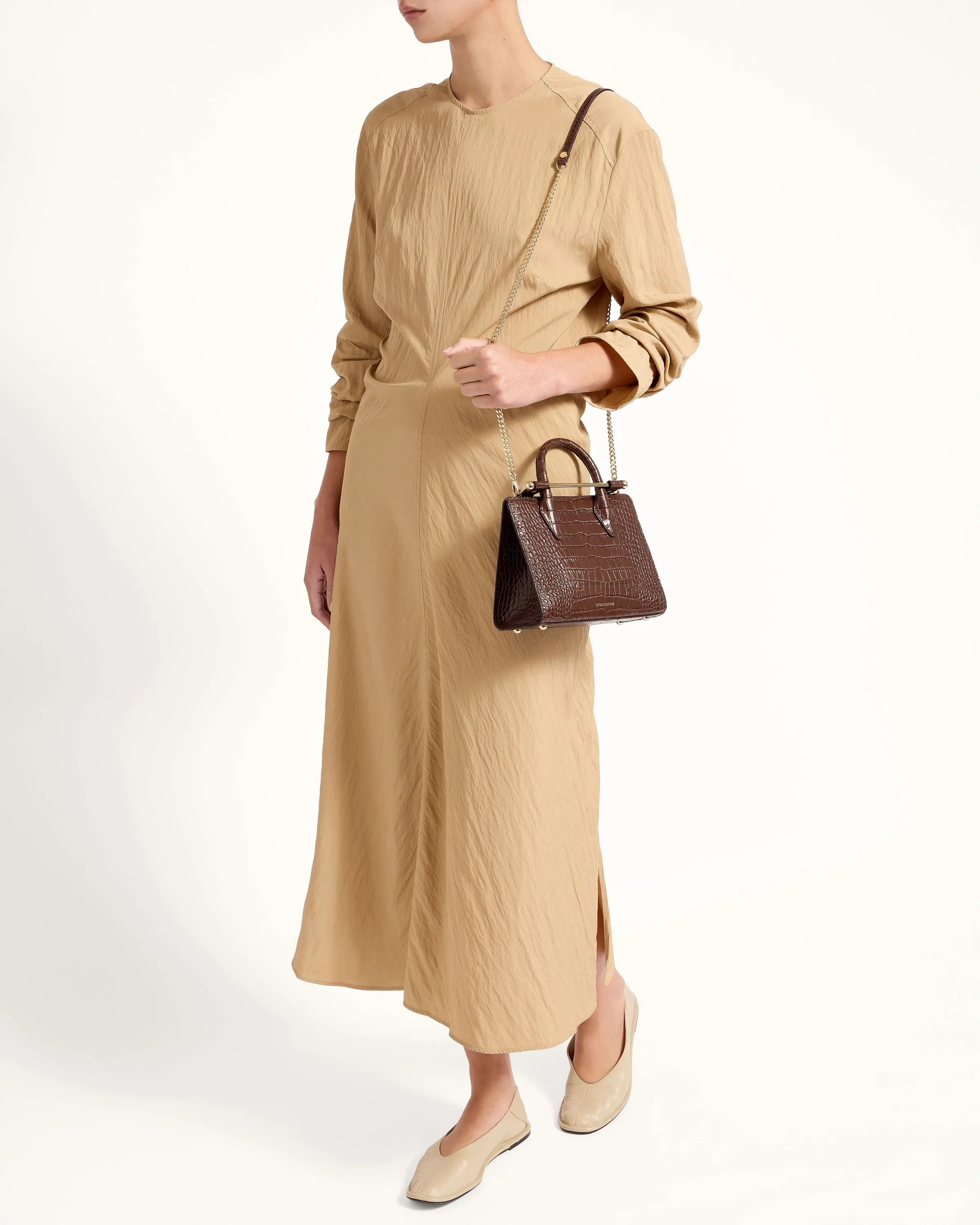 Mini Tote - Croc-Embossed Leather Chocolate