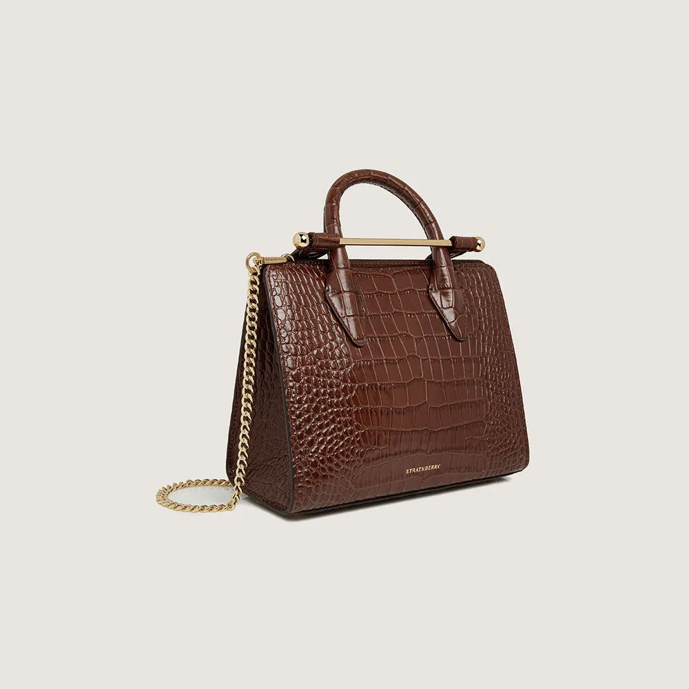 Mini Tote - Croc-Embossed Leather Chocolate