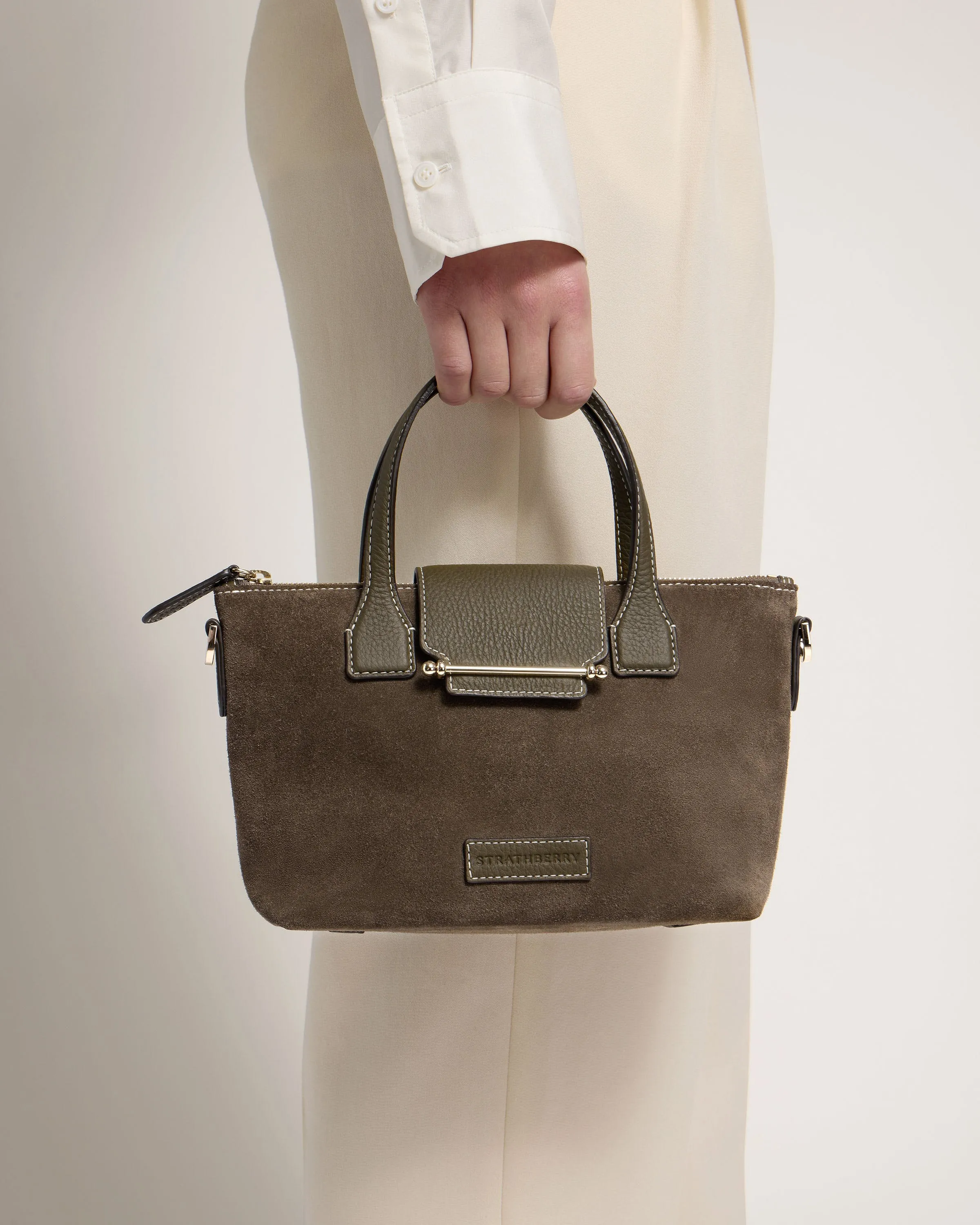 Mini Travel Tote - Khaki Suede