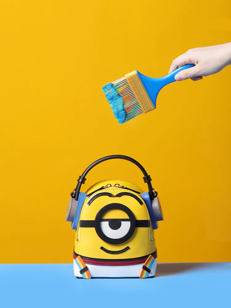 Minions Denim with Leather Backpack - Sport Wear with Earphone