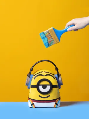 Minions Denim with Leather Backpack - Sport Wear with Earphone
