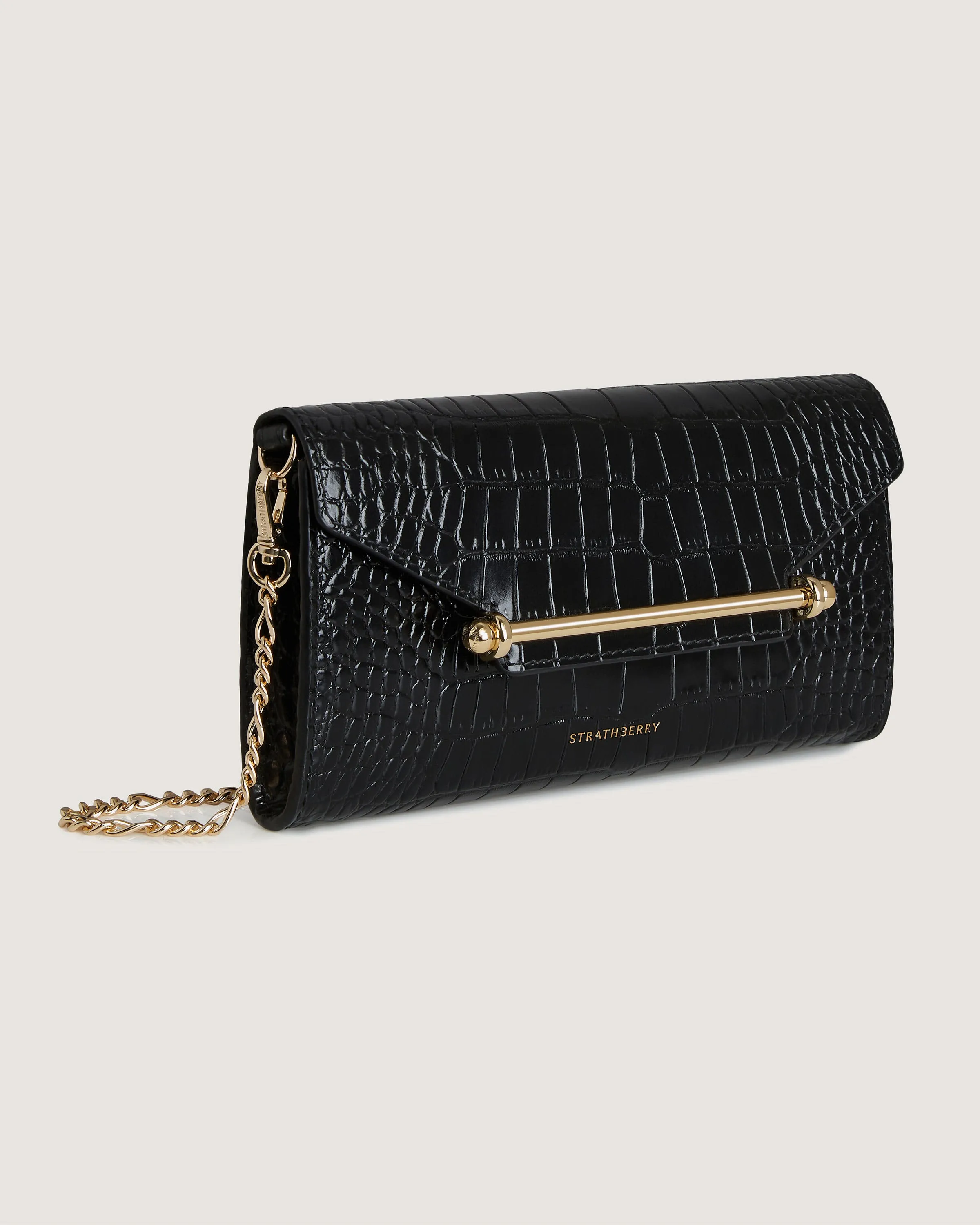 Multrees Chain Wallet - Croc-Embossed Leather Black